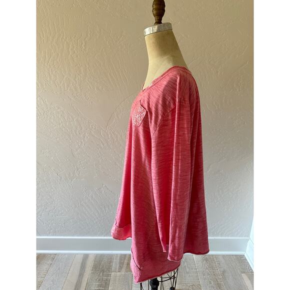 LULU B | Womens Pullover Cotton Top Sequin Trim Size 1X Pink Whimsical Lagenlook - Picture 5 of 10